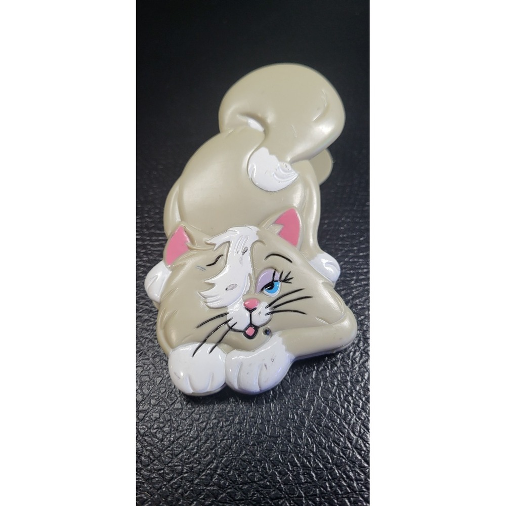90s Anthropomorphic Gray White Cute Lady Girl Cartoon Cat Magnet Clip 4.5"